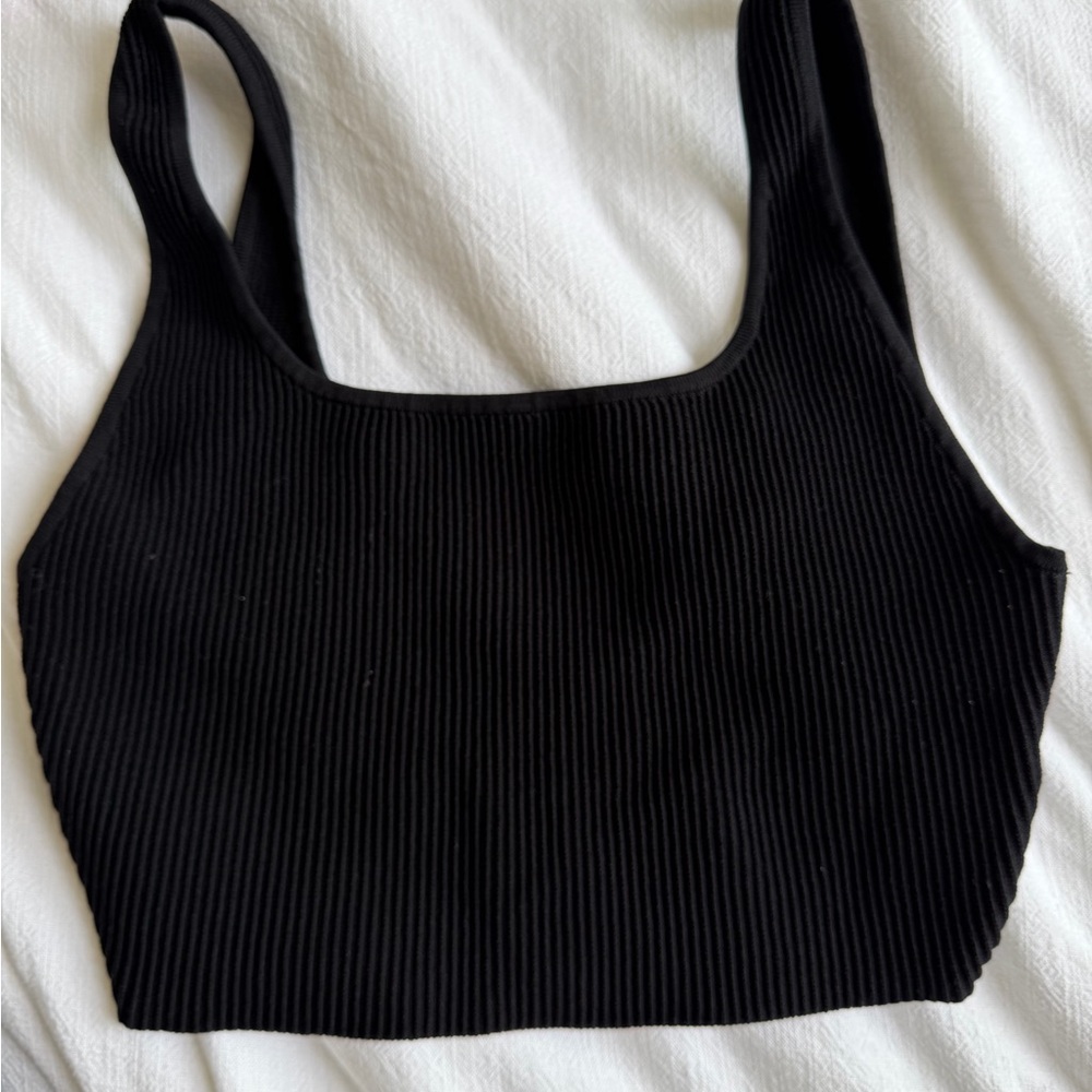 Aritzia Babaton Sculpt Knit Black Ribbed Square-Neck Crop Tank